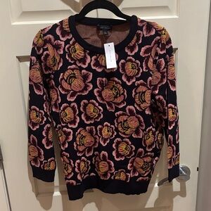 Ann Taylor Navy Sweater with Pink and Yellow Floral Design